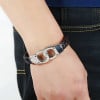 Bracelet homme cuir tresse avec menotte acier