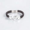 Bracelet homme cuir tresse avec menotte acier