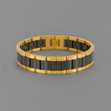 Zwarte keramiek herenarmband met vergulde magneetketting