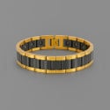 Bracelet homme ceramique noir chaine plaque or magnetique