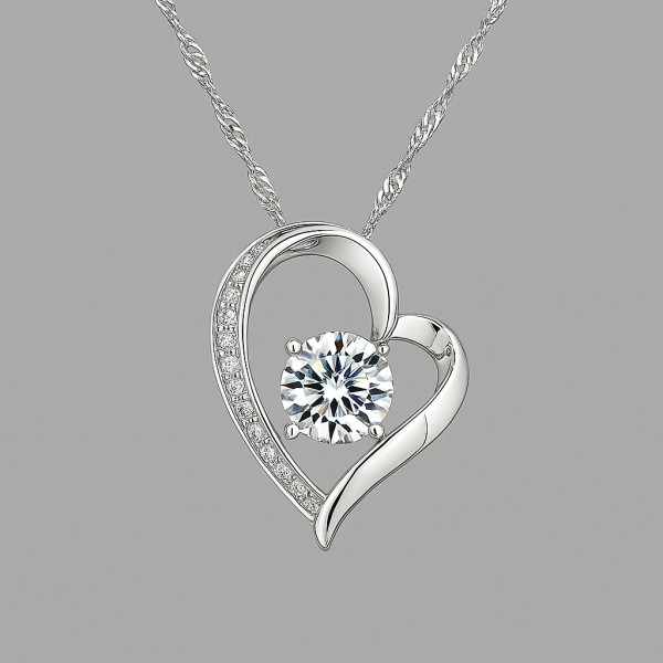 Pendentif collier coeur argent zirconium