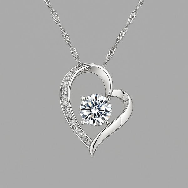 Pendentif collier coeur argent zirconium