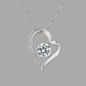 Polished Heart Sterling Silver Cubic Zirconia Inlay Pendant Necklace