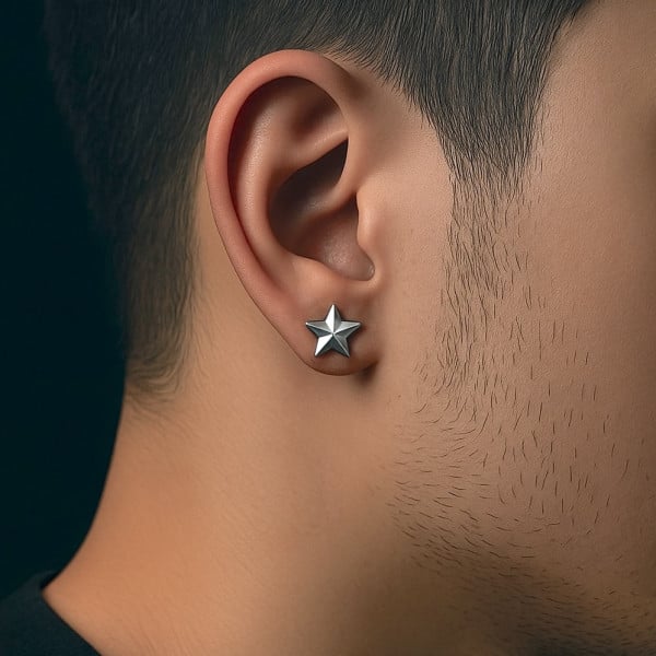 Boucles d'oreilles clous homme pentacle punk star acier - paire
