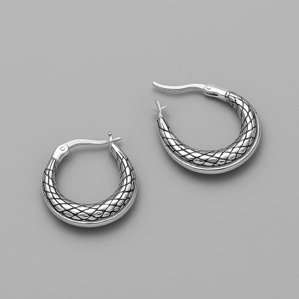 Boucles d'oreilles homme anneau ecailles acier - paire