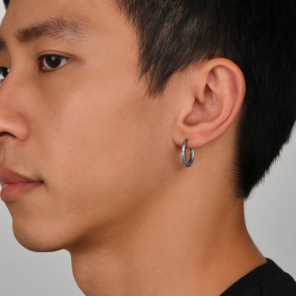 PAIRE BOUCLE D'OREILLE POUR HOMME ADO EN ACIER 2 LIGNES PLAQUE BLEU