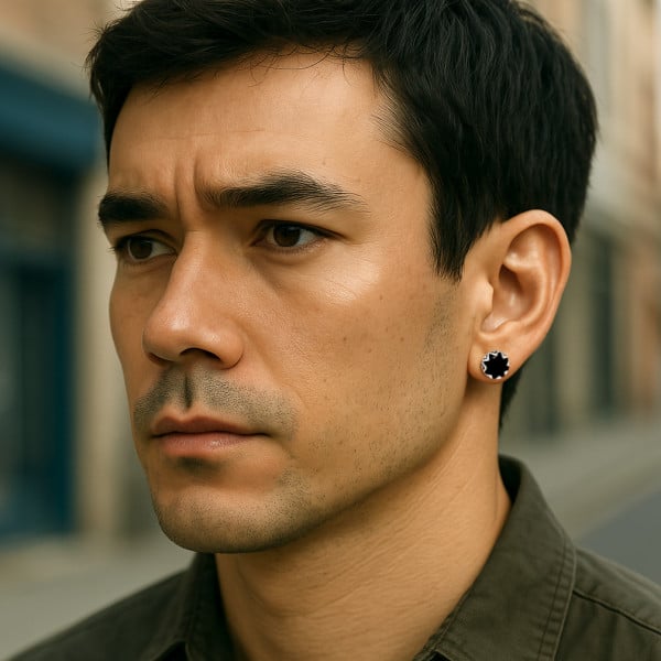 Boucles d'oreilles homme clous acier zirconium - paire