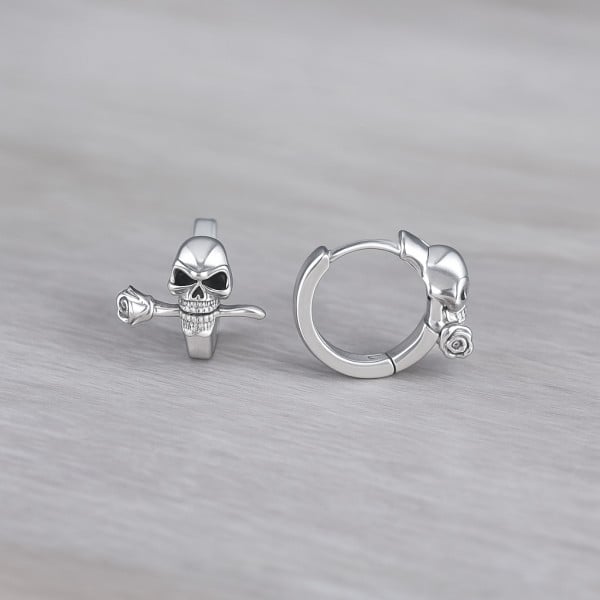 Boucles d'oreilles homme creoles anneau acier crane tete de mort