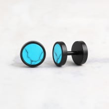 Boucles d'oreilles noir homme clous turquoise - paire