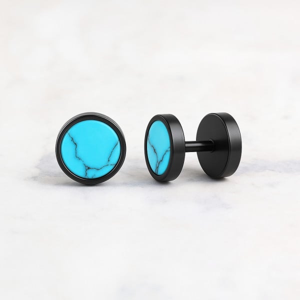 Boucles d'oreilles noir homme clous turquoise - paire