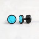 Men's Black Stainless Steel Stud Earrings turquoise Inlay - pair