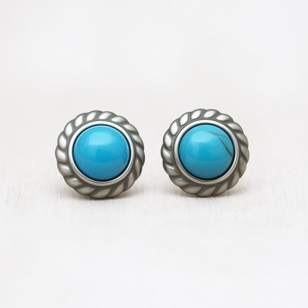 Boucles d'oeilles homme clous argent pierre turquoise