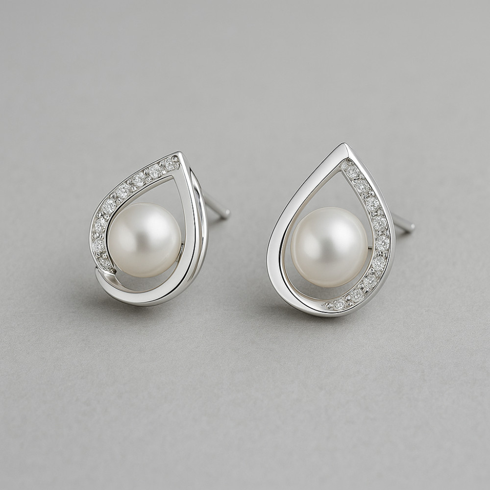 Boucles d'oreilles clous argent perles coeur