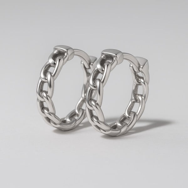 Boucles d'oreilles homme creoles anneau acier chaine tressee - paire