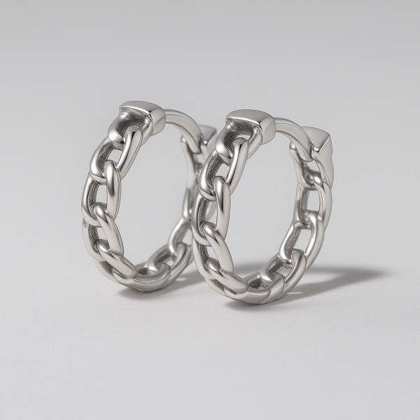 Boucles d'oreilles homme creoles anneau acier chaine tressee - paire