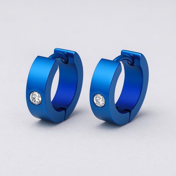 Boucles d'oreilles Homme acier plaque bleu zirconium - paire