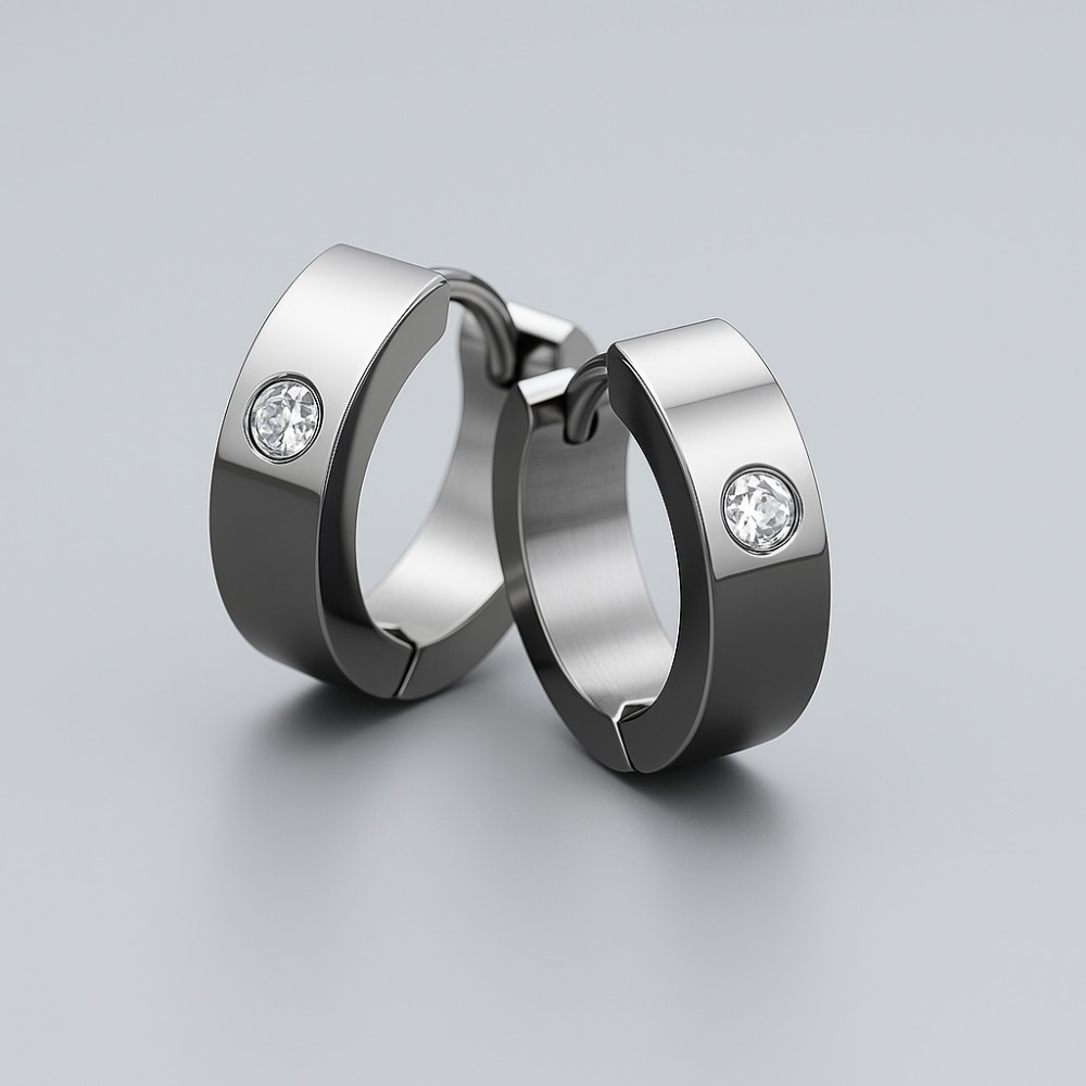 Boucles d'oreilles Homme acier plaque bleu zirconium - paire