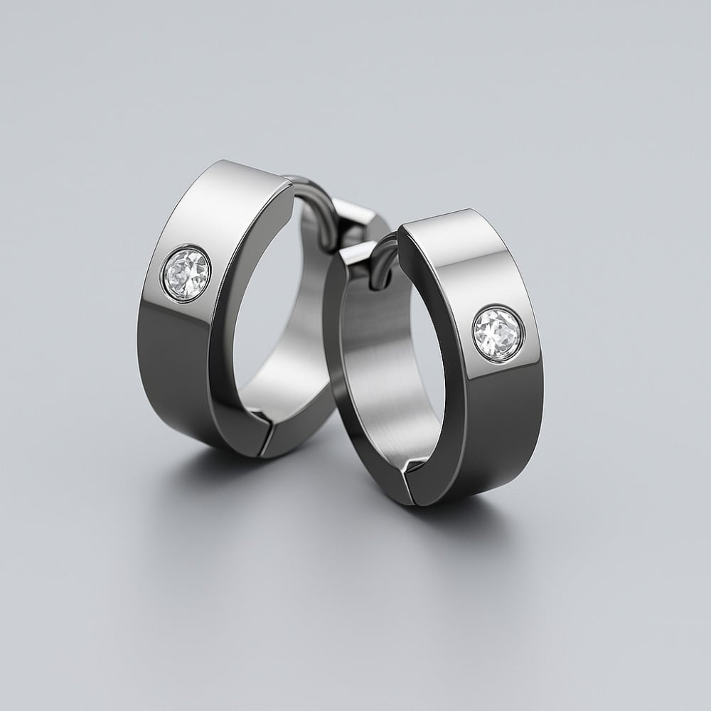 Boucles d'oreilles Homme acier plaque bleu zirconium - paire