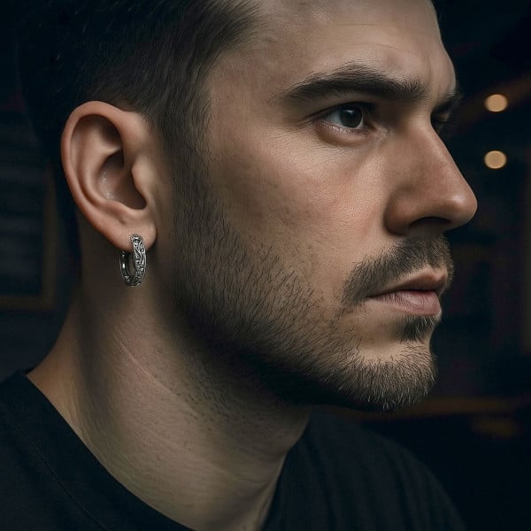 Boucles d'oreilles creoles Argent dragons ciseles zidiaque Horoscope