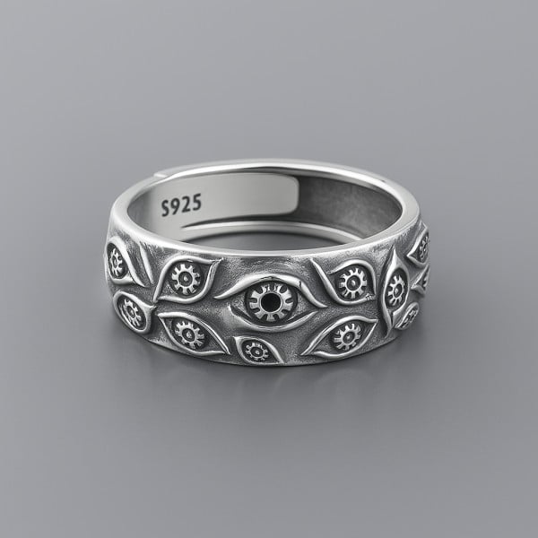 Bague argent ouvert homme oeil de dieu