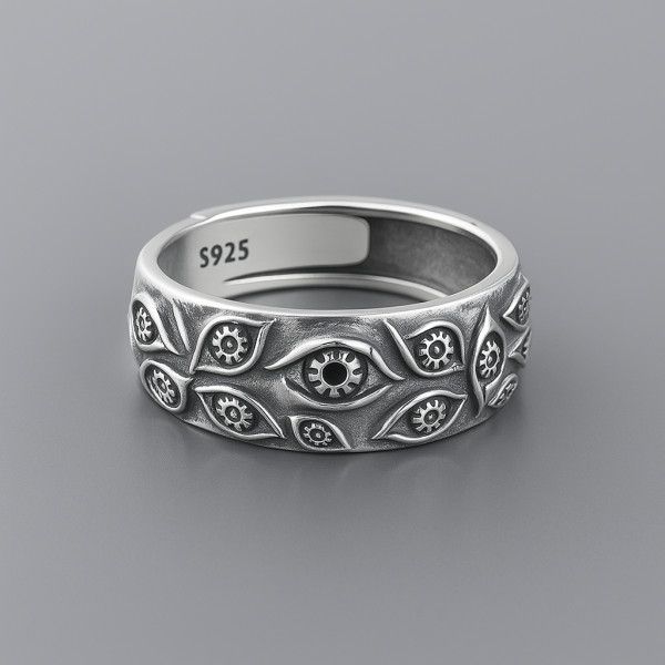 Bague argent ouvert homme oeil de dieu