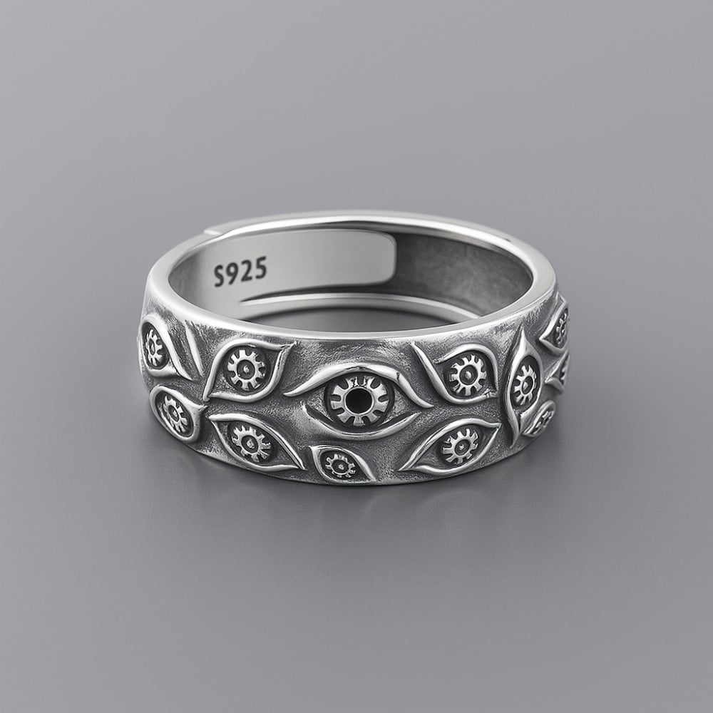 Bague argent ouvert homme oeil de dieu