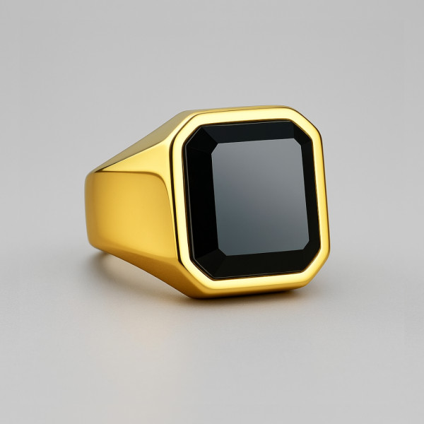 Bague chevaliere homme acier onxy noir personnalisable