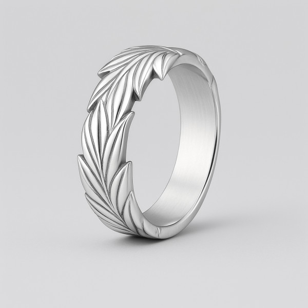 N Bague homme anneau feuilles épi finition oxydé