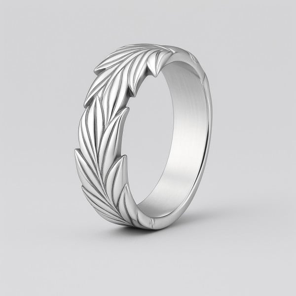 N Bague homme anneau feuilles épi finition oxydé
