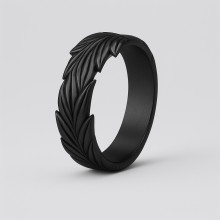 Men's ring with ear leaf ring, oxidized finish
