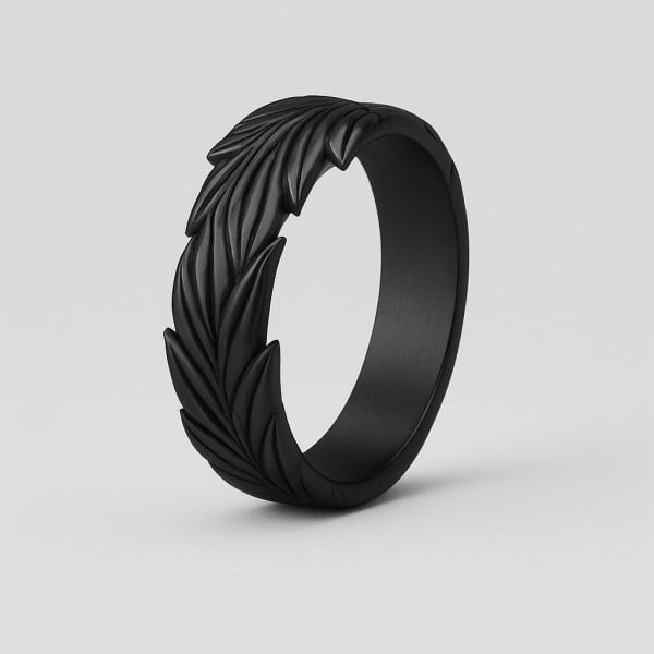 N Bague homme anneau feuilles épi finition oxydé