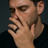 N Bague homme anneau feuilles épi finition oxydé
