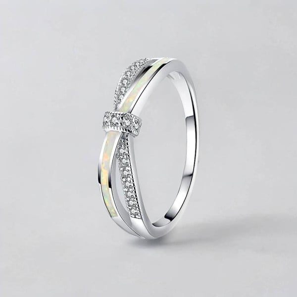 Silver rhodium opal zirconium infinity ring ring