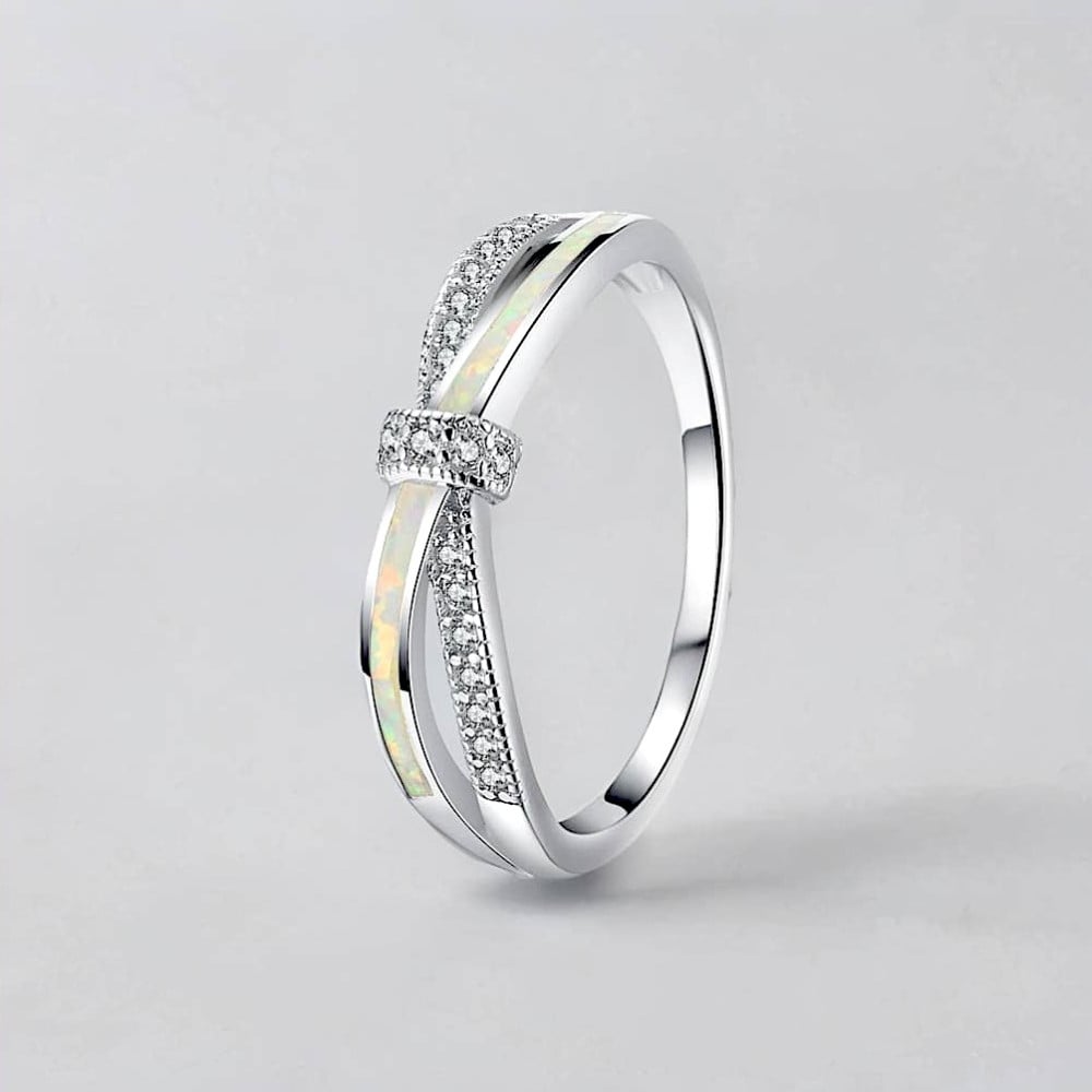 Bague anneau infini argent rhodie opale zirconium