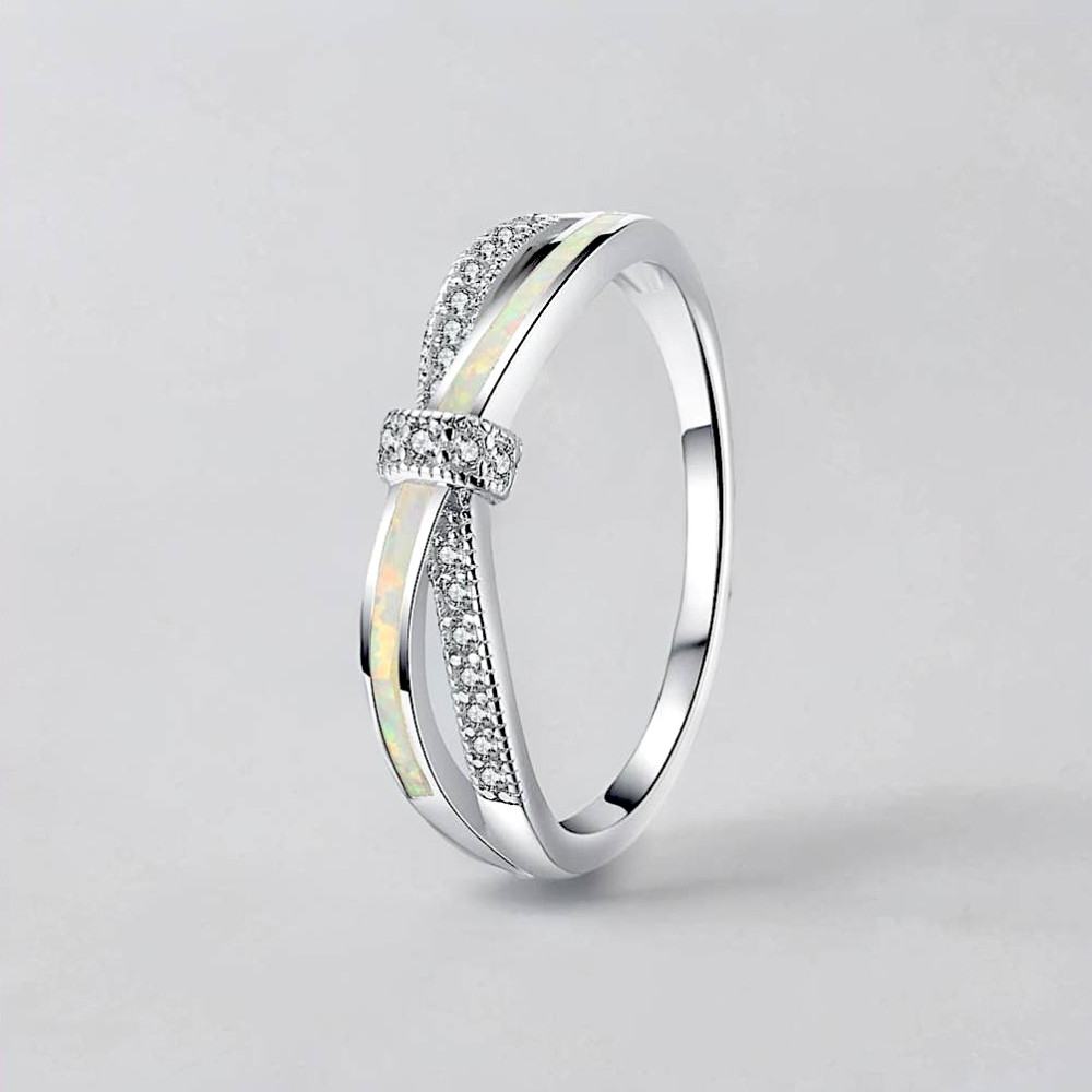 Zilveren rhodium opaal zirkonium oneindigheidsring