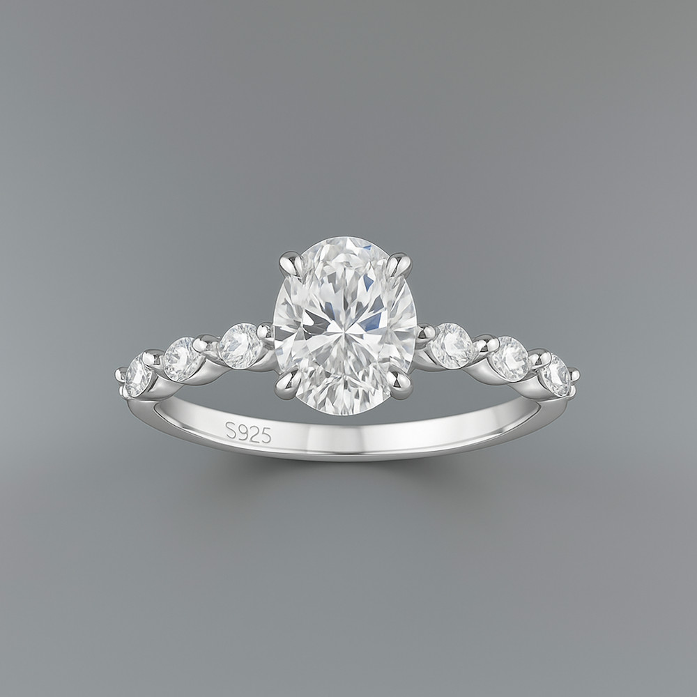Anello da donna in argento ovale con zirconio 3 colori