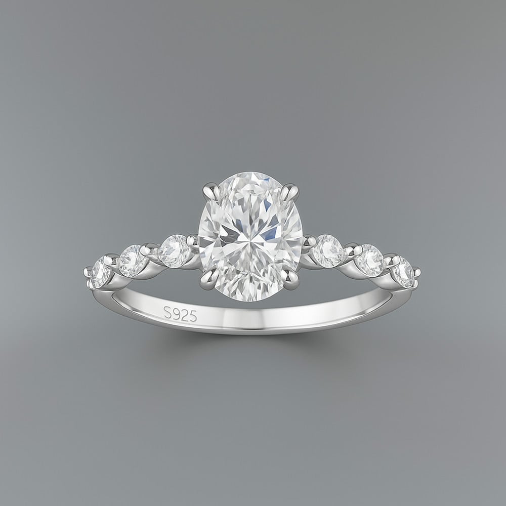 M Bague femme argent zirconium ovale 3 couleurs
