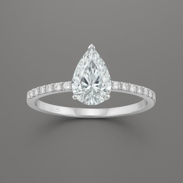 Bague Fiançailles Argent Zirconium Goutte d'Eau gravure