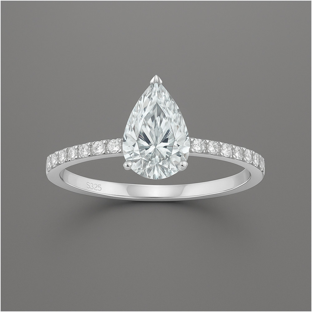 Bague fiancaille femme argent zirconium goutte eau 3 couleurs
