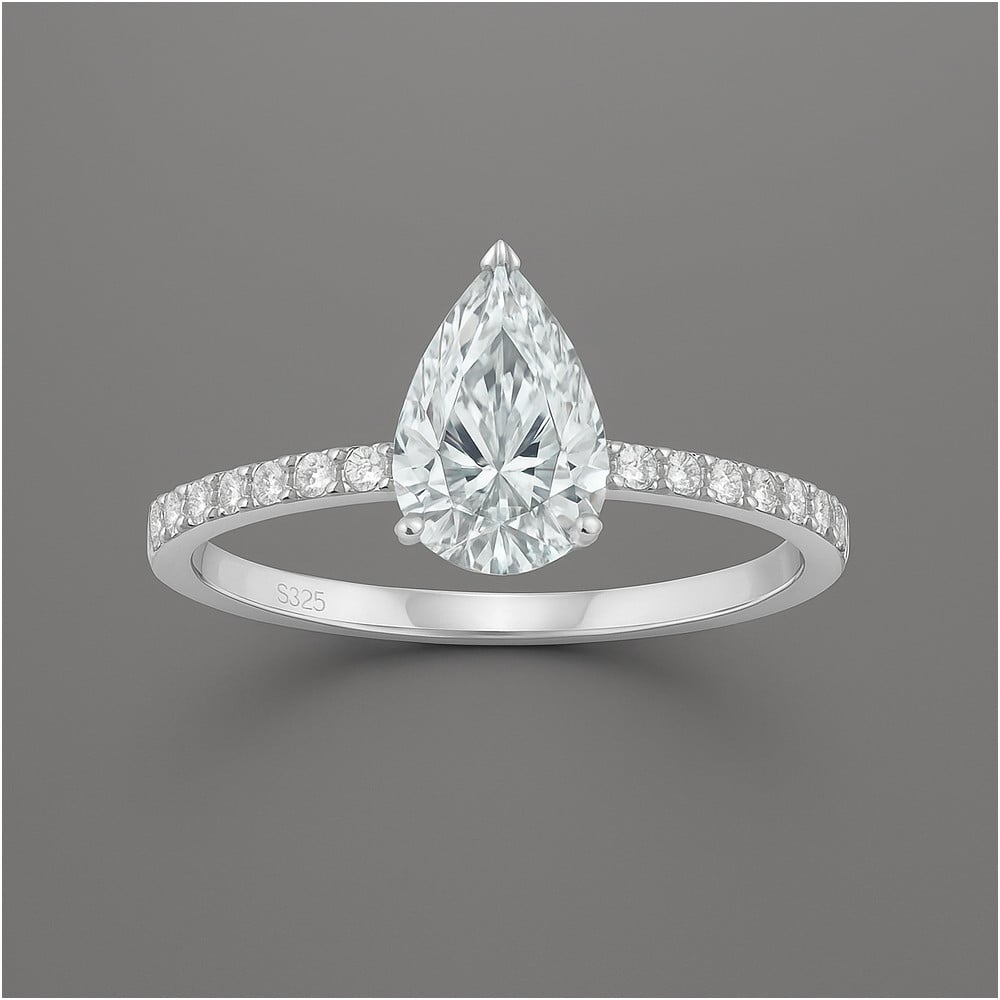 Bague fiancaille femme argent zirconium goutte eau 3 couleurs