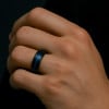 6mm Bague homme tungstene rainure central ligne bleue personnalisable
