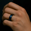 6mm Bague homme tungstene rainure central ligne bleue personnalisable