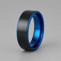 Brushed Black Tungsten Ring with Blue Edges – Free Personalized Engraving
