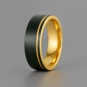 Bague Alliance en Carbure de Tungstène Noir et Or Finition Brossée