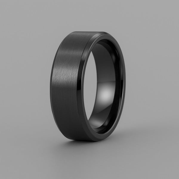 Bague ceramique noire matte brossee anneau personnalisable homme femme
