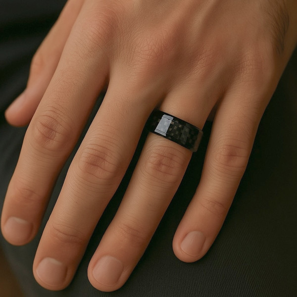 Bague Double Anneaux Céramique Noir - Zirconium Céramique Acier - Neuf Sans Boîte Taille 63