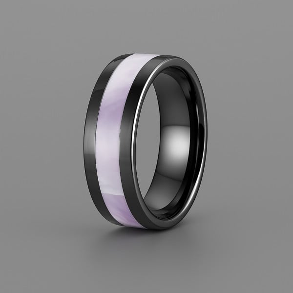 V Bague mariage ceramique noire abalone nacre