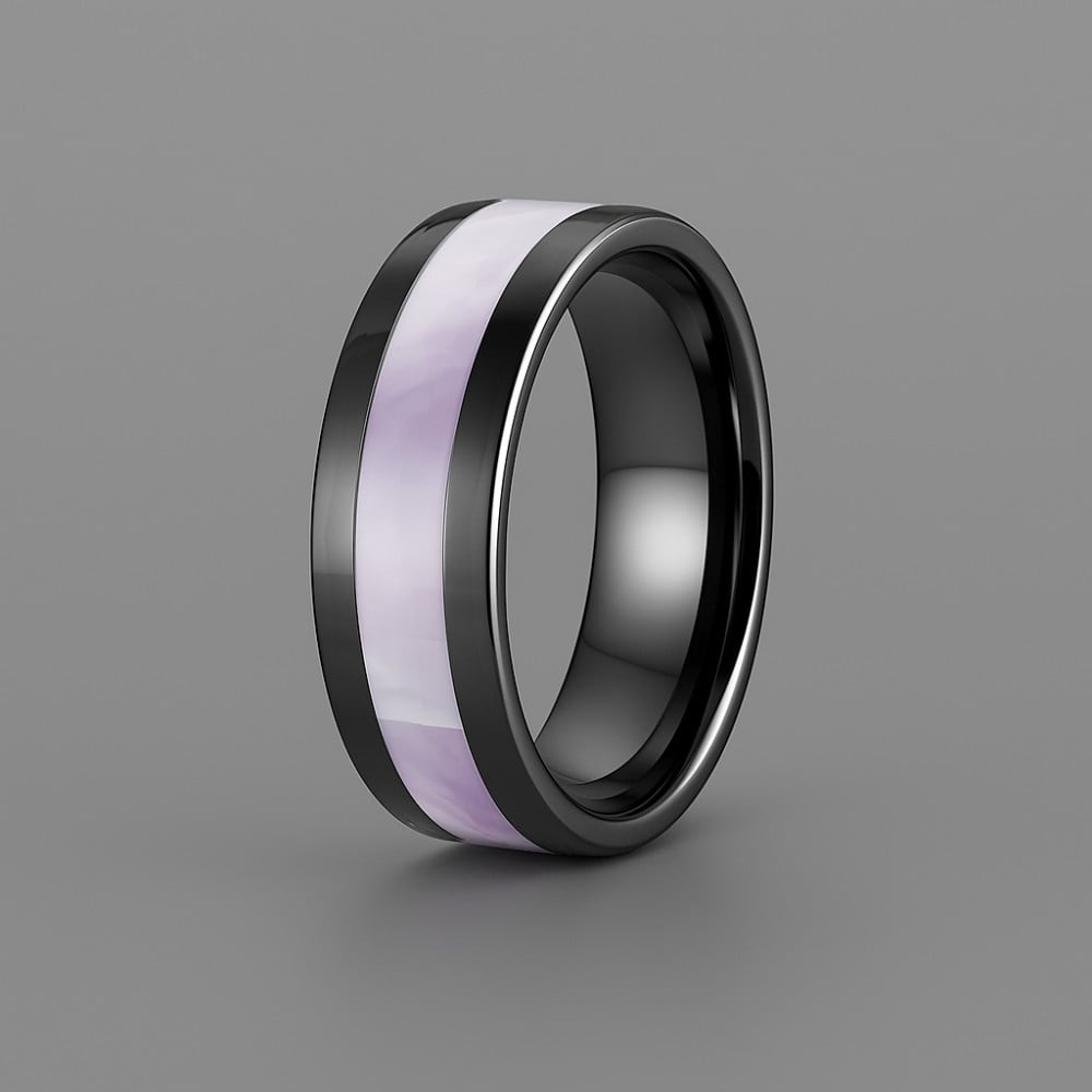 V Bague mariage ceramique noire abalone nacre