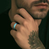 Bague homme tungstene anneau ruban turquoise a graver