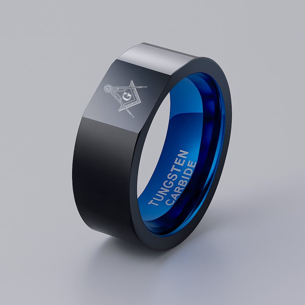Bague homme anneau carbure tungstene noir bleu personnalisable